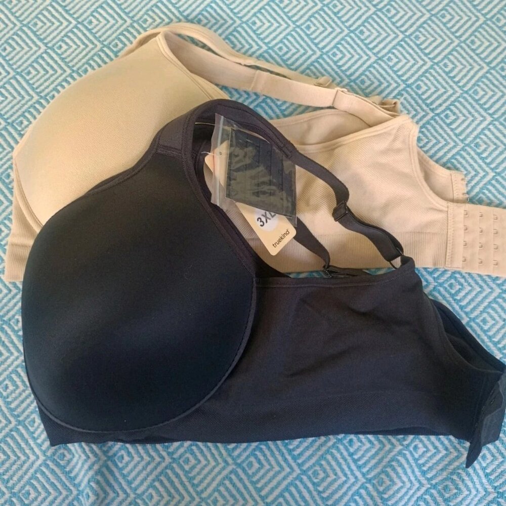 2 Truekind 3x Wireless Lift T-Shirt Bras Beige and Black 46C-48C